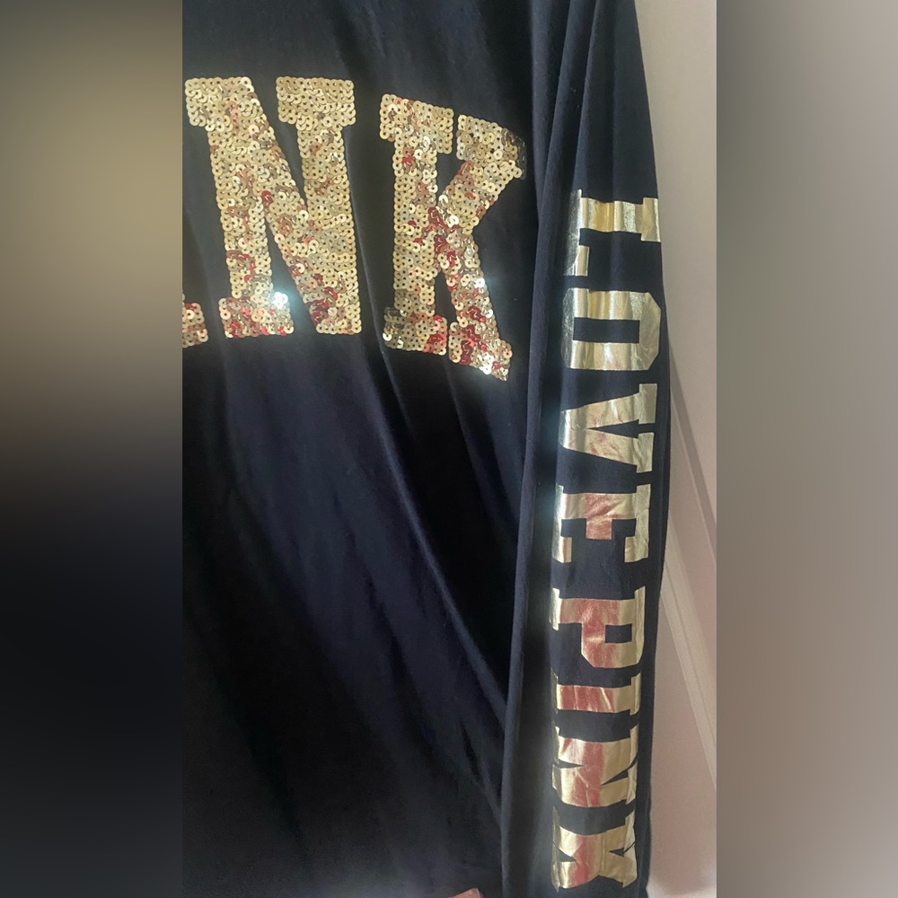 PINK sequin long sleeve tee. Size large. - Picture 2 of 4